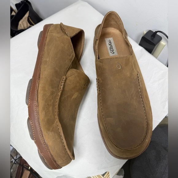 OLUKAI MOLOA SHOES EUC Sz 14 RAY Slip-On, Leather, Loafer Beach Shoe - Picture 5 of 12